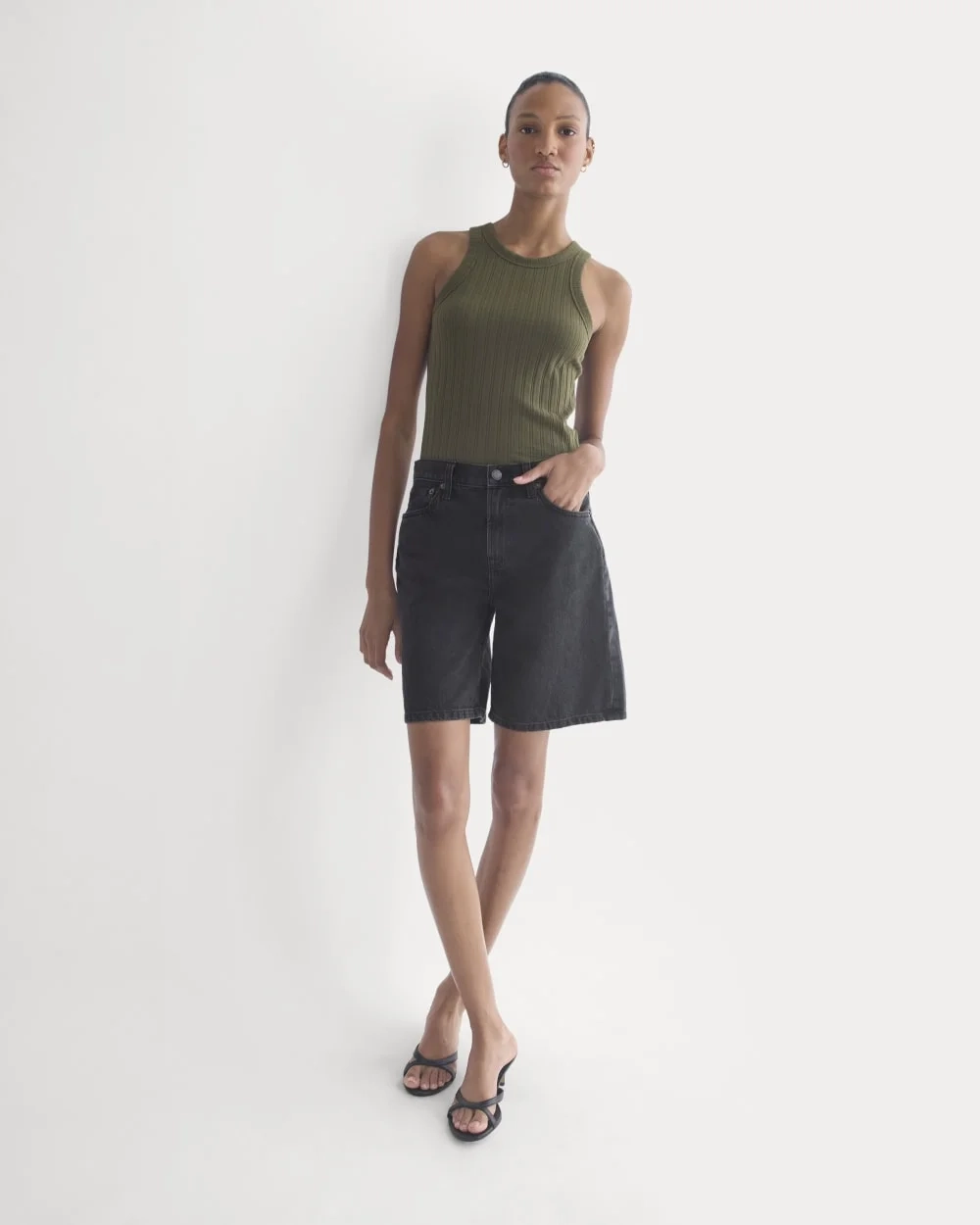 Racerback Tank in Pointelle | Olive Night (6)