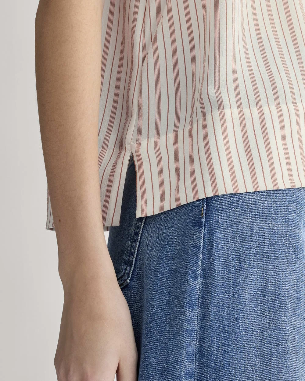 The Notch Shirt in Washable Silk | Bone / Dusky Rose (5)