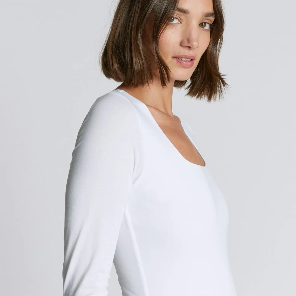 The Long-Sleeve Supima® Square-Neck Bodysuit | White | Bikini (5)