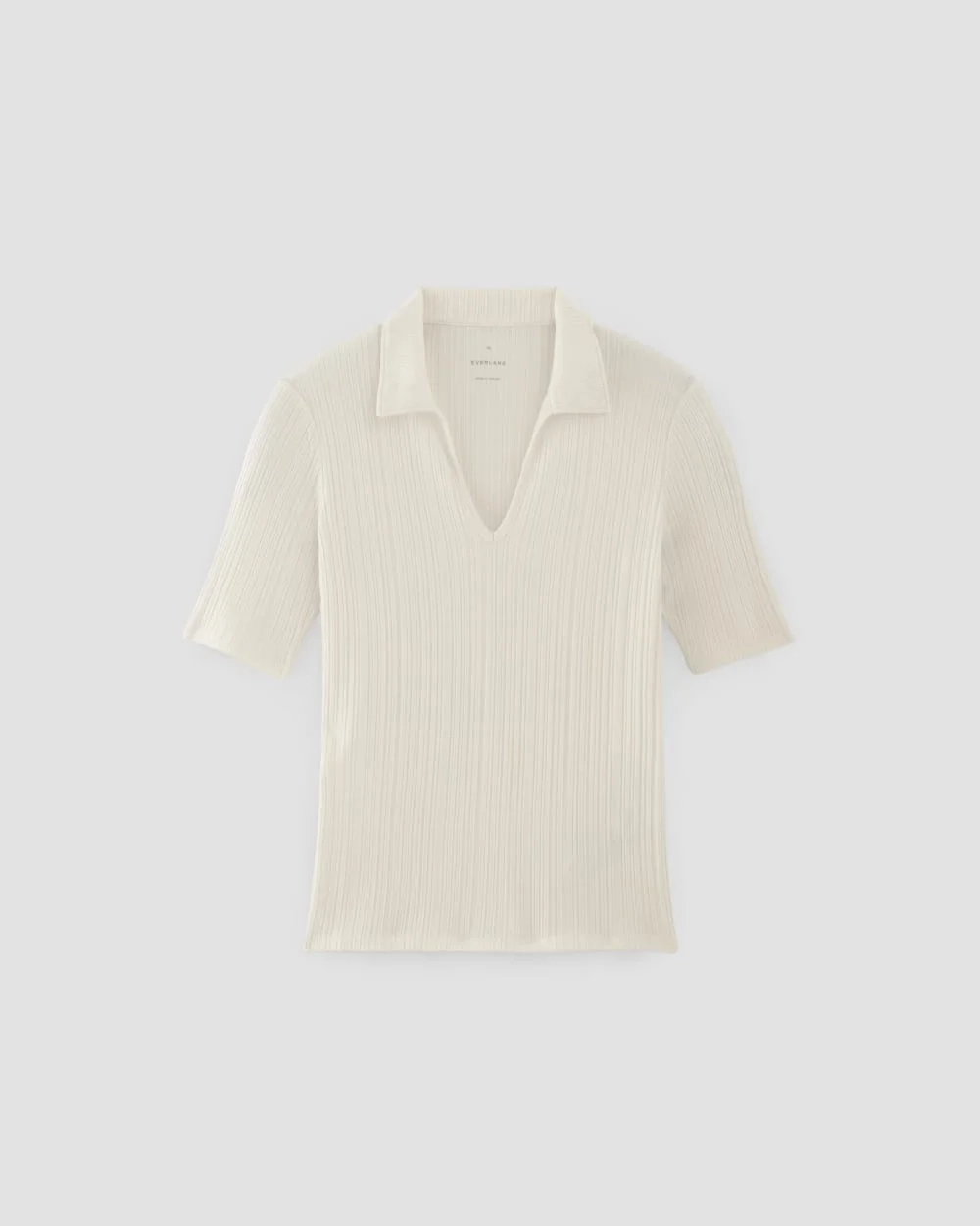 The Rib Soft Knit Open Collar Polo | Bone (3)