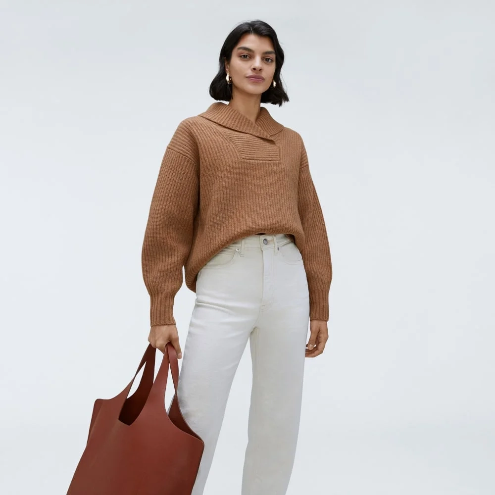The Felted Merino Shawl Collar Sweater | Deep Camel (5)