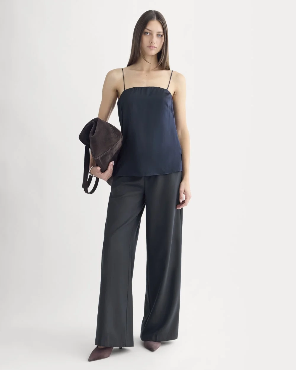 Thin Strap Cami in Silk Charmeuse | Navy (3)