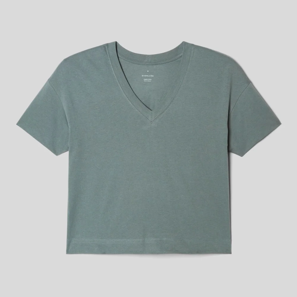 The Organic Cotton Slouchy V-Neck | Green Balsam (2)