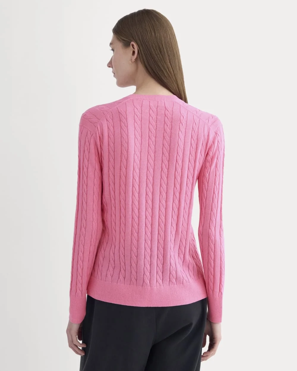 The Cable V-Neck in Cotton Cashmere | Deep Pink (5)