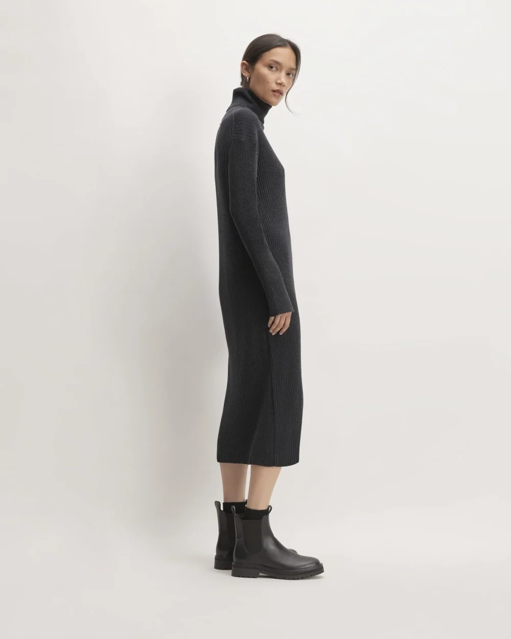 The Cotton-Merino Turtleneck Dress | Heather Charcoal (4)