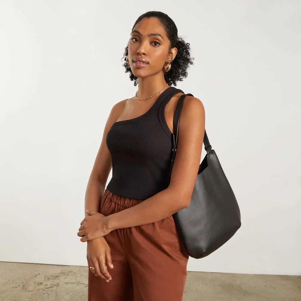 The Ribbed One-Shoulder Tank | Black (4)