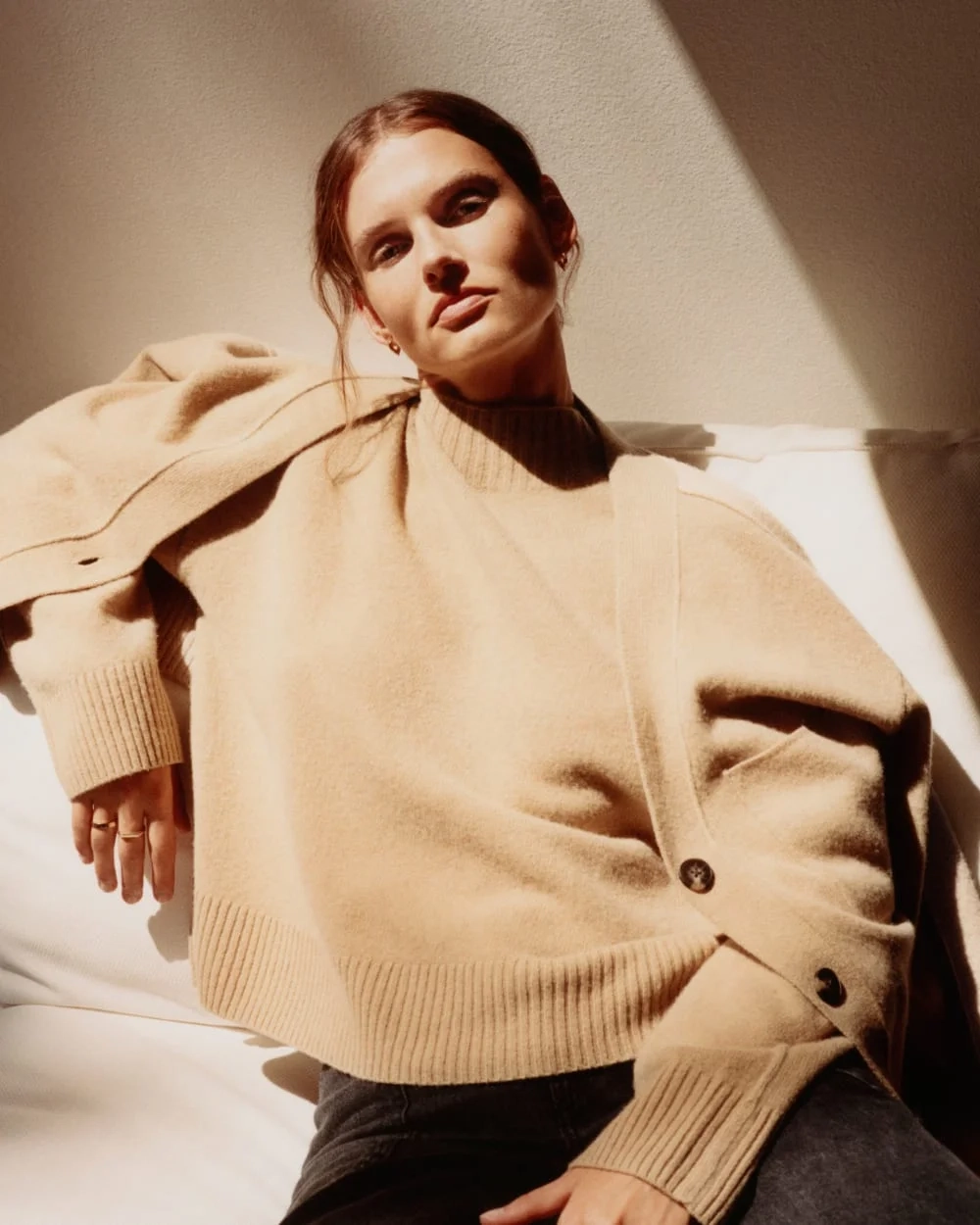 The Good Merino Wool Cardigan | Light Camel / Dark Oat (5)