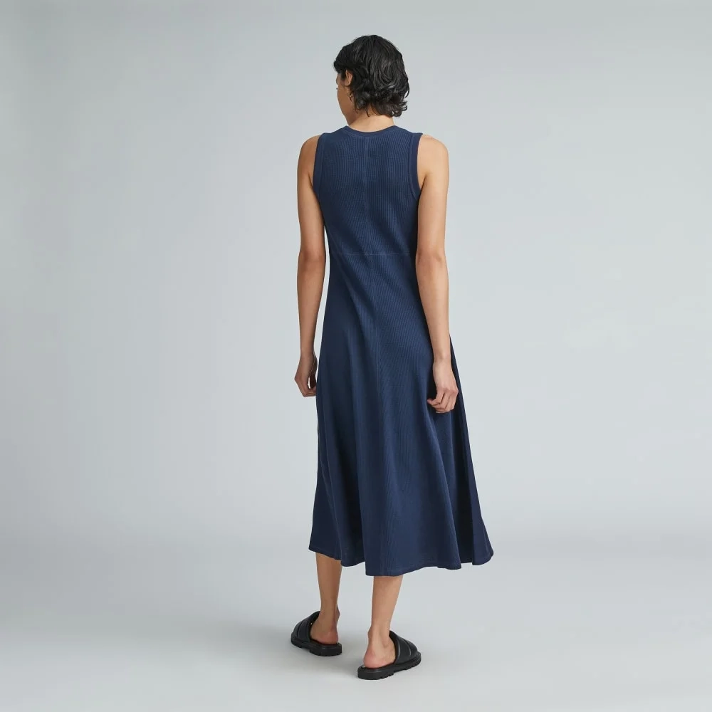 The  Organic Cotton Waffle Tank Dress | Navy (3)