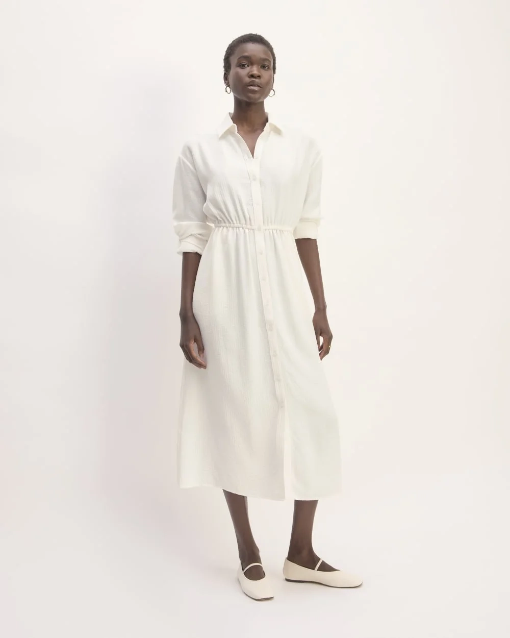 The Mini Jacquard Stripe Shirt Dress | Bone