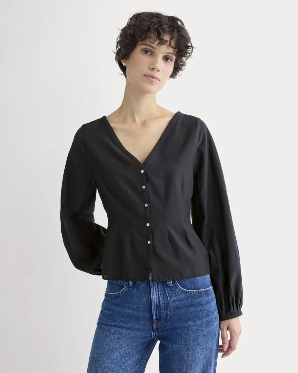 Balloon Sleeve Top in Cotton Silk | Black (3)
