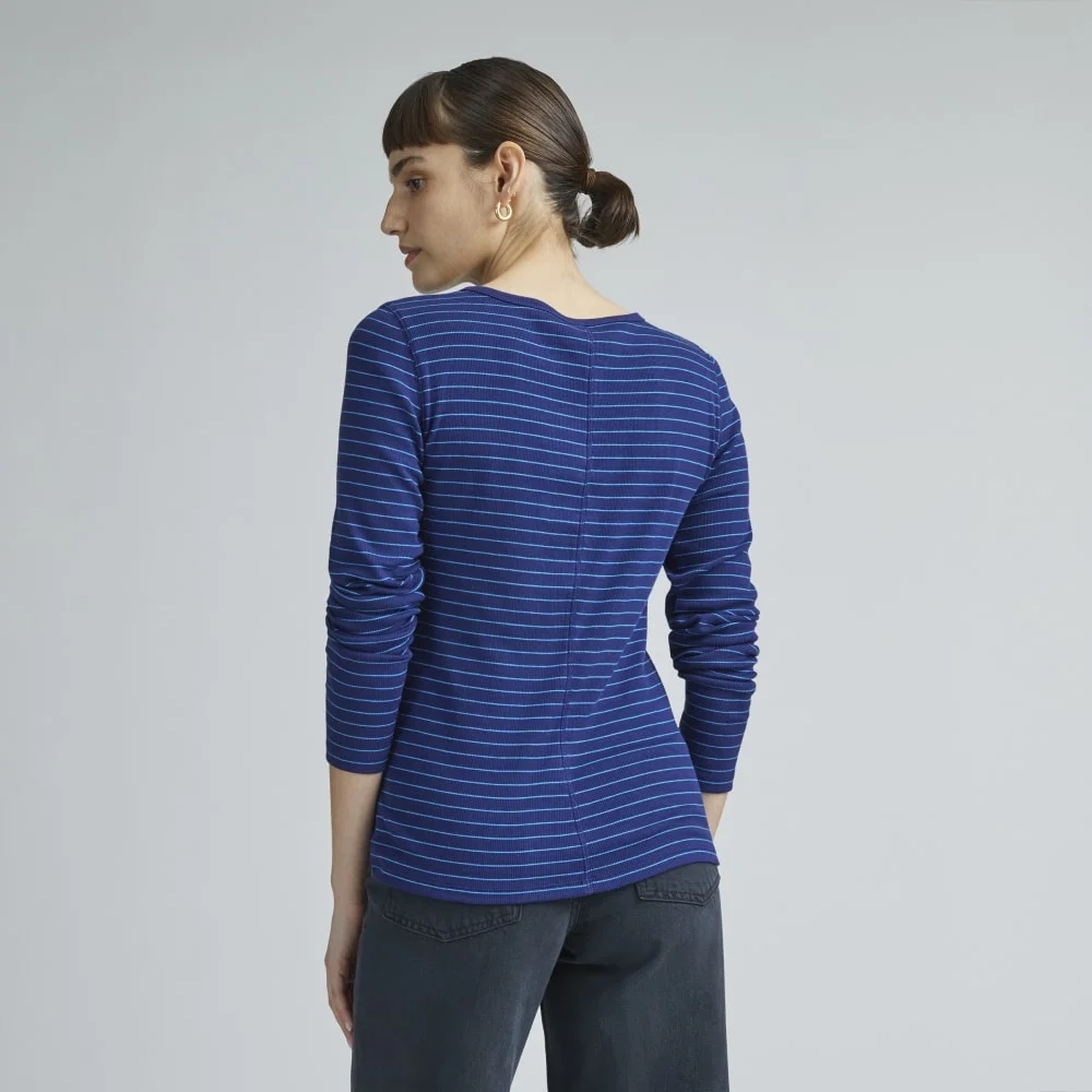 The Pima Micro-Rib Long-Sleeve Crew | Ocean Cavern / Horizon Blue (3)