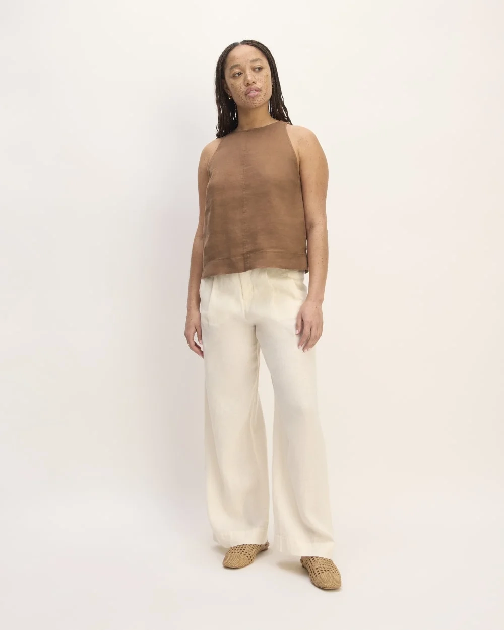 The Linen High-Neck Tank | Carob Brown (4)