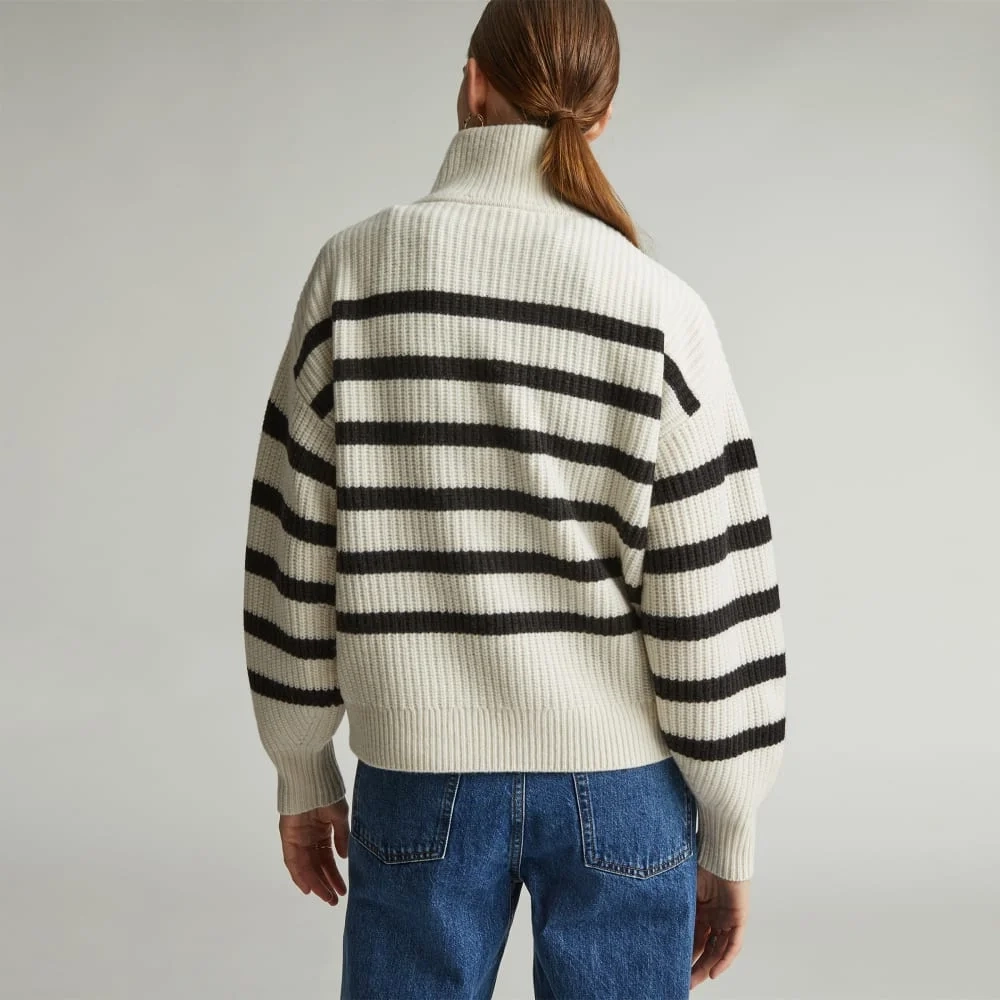 The Half-Zip Sweater in Luxe Merino | Bone / Black (5)