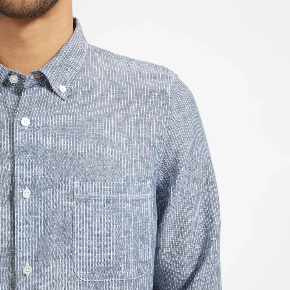 The Classic Shirt in Linen | Blue / White Pinstripe (2)