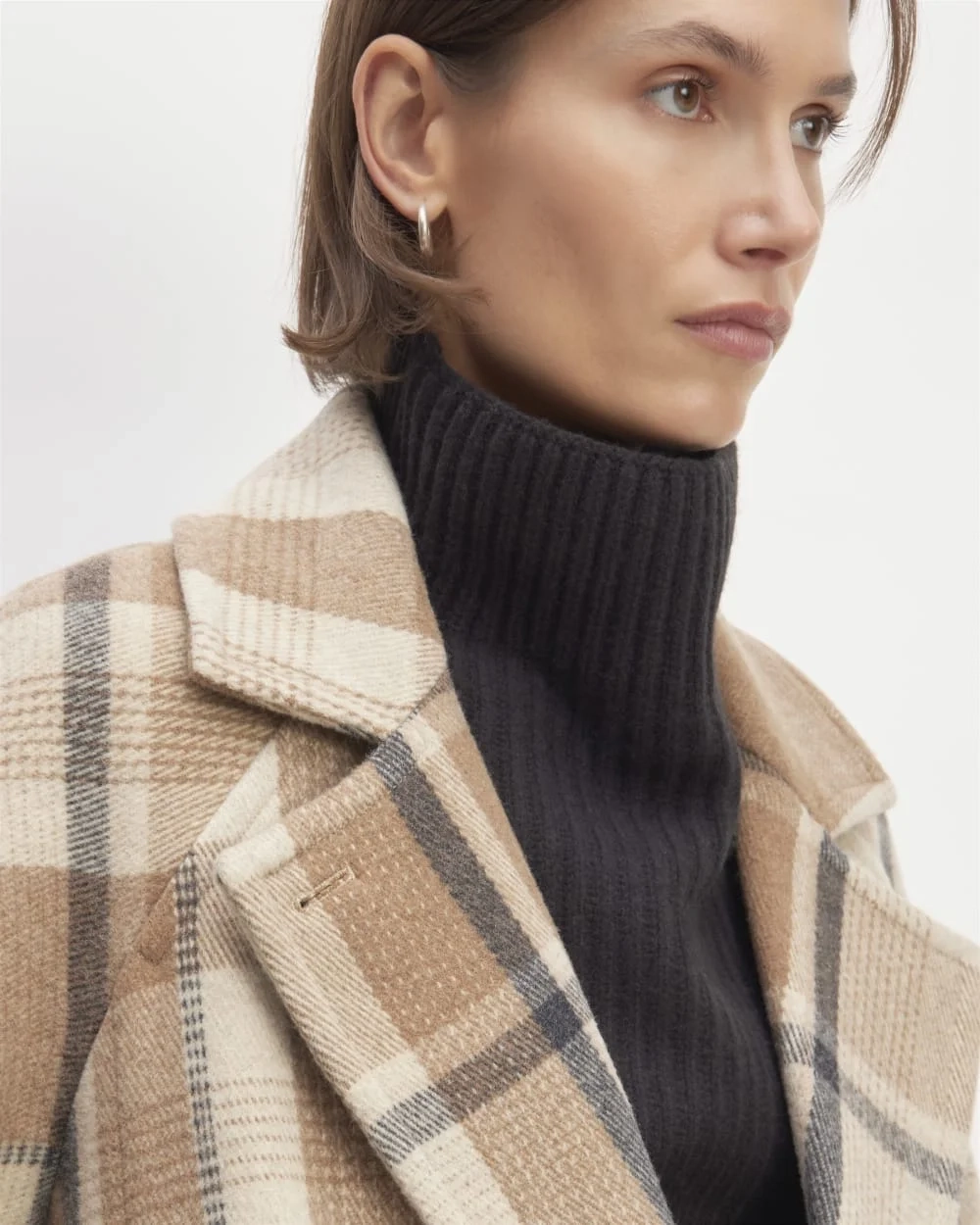 The Italian ReWool® Long Peacoat | Heathered Charcoal / Cornstalk / Toasted Coco (3)