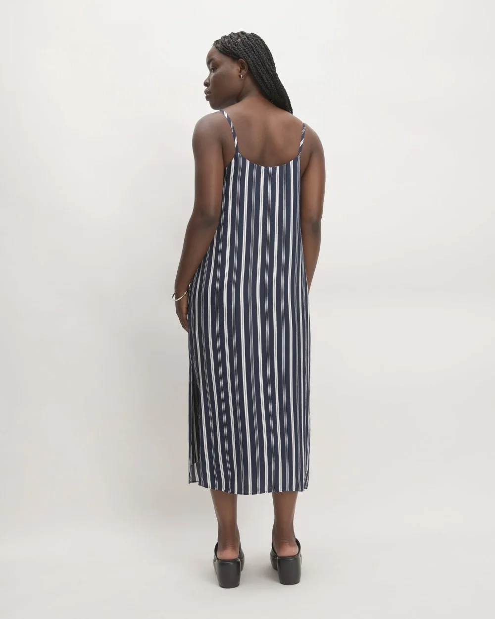 The Hammered Satin Slip Dress |  Navy / Bone (2)