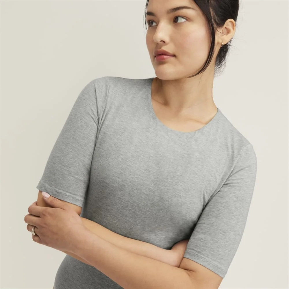 The Short-Sleeve Crew Neck Bodysuit | Heathered Grey | Thong (4)