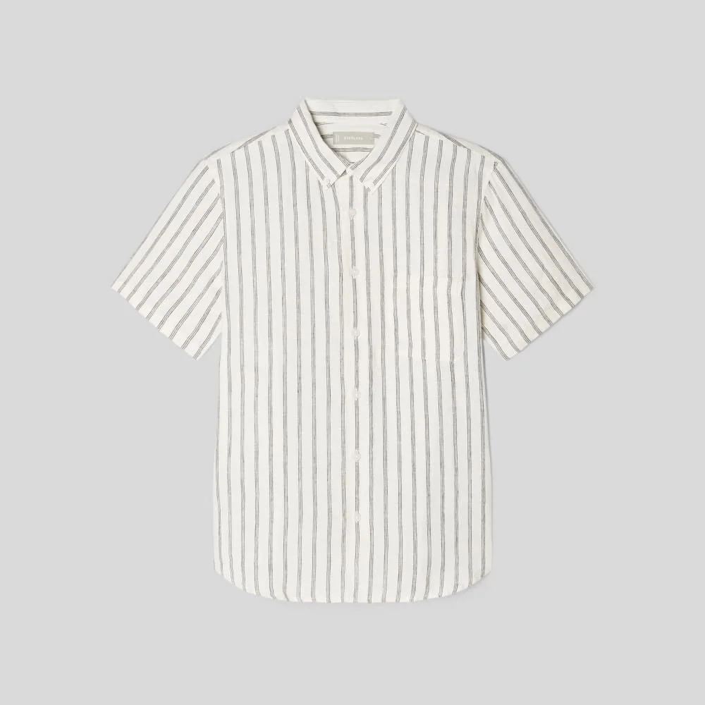 The Classic Short-Sleeve Shirt in Linen | Black / Canvas Tan (4)