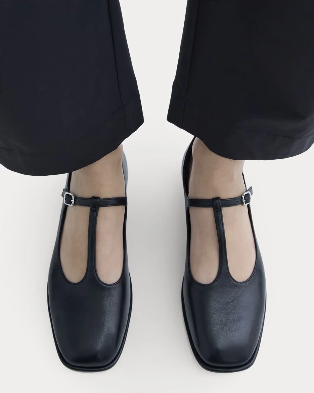 The Leather T-Strap Flat | Black (7)