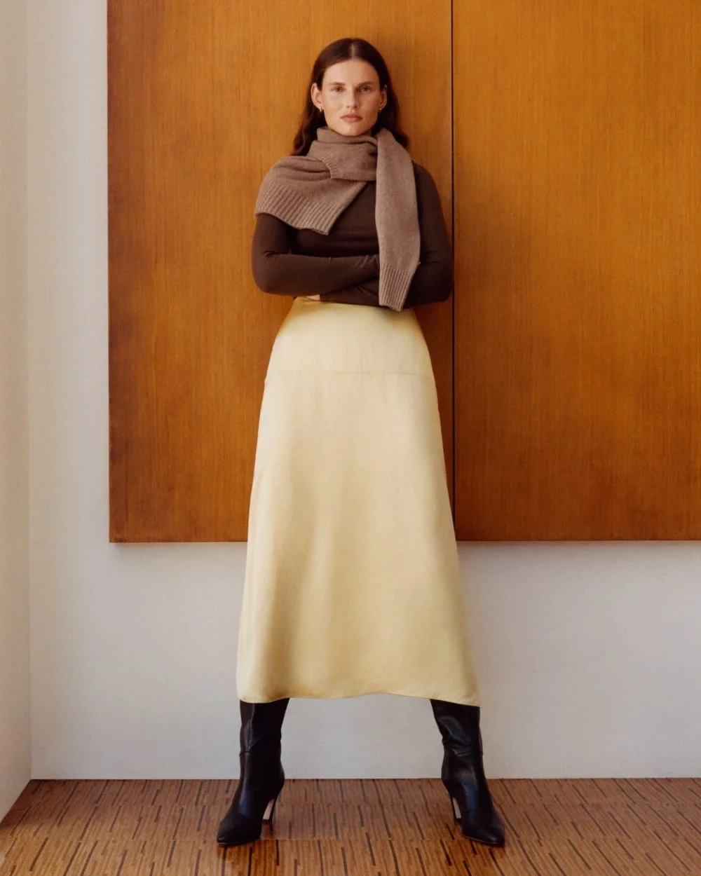 The Hammered Satin Slip Skirt | Raffia (7)