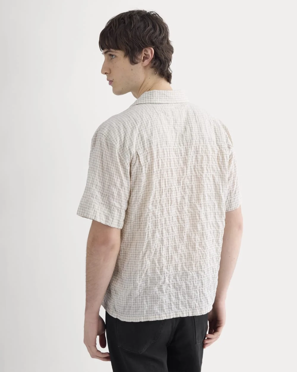 Textured Voile Resort Shirt | Natural Plaid (3)