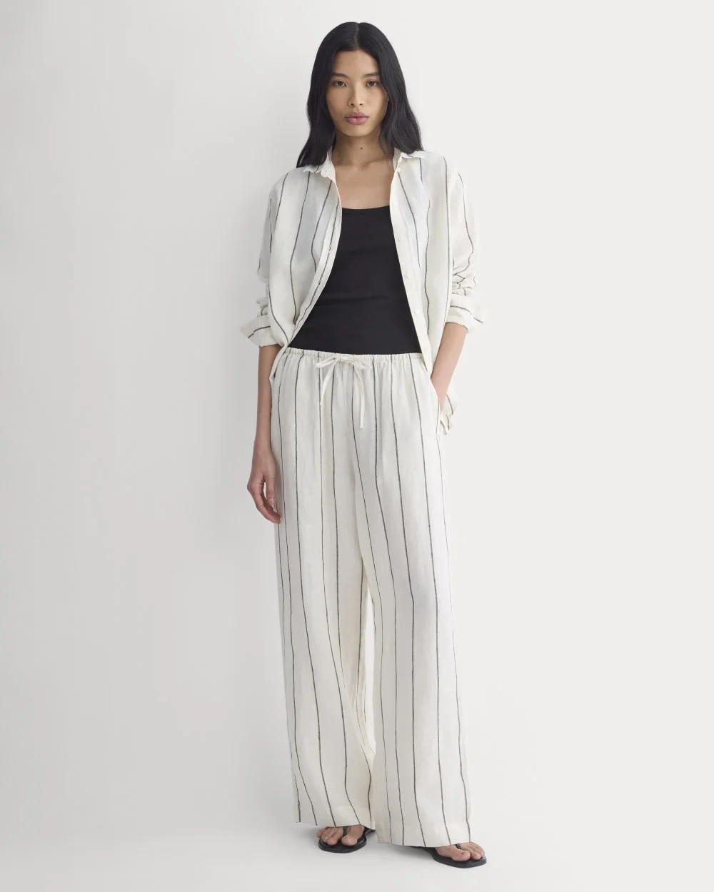 The Drawstring Pant in Linen | Gardenia/Meteorite