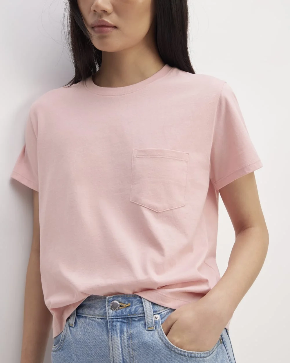 The Box-Cut Tee in Essential Cotton | Rose Pink | Pocket (3)