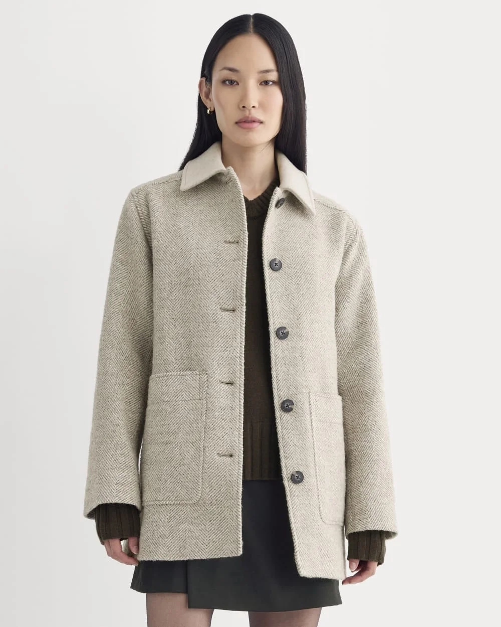 Italian Car Coat | Taupe Herringbone