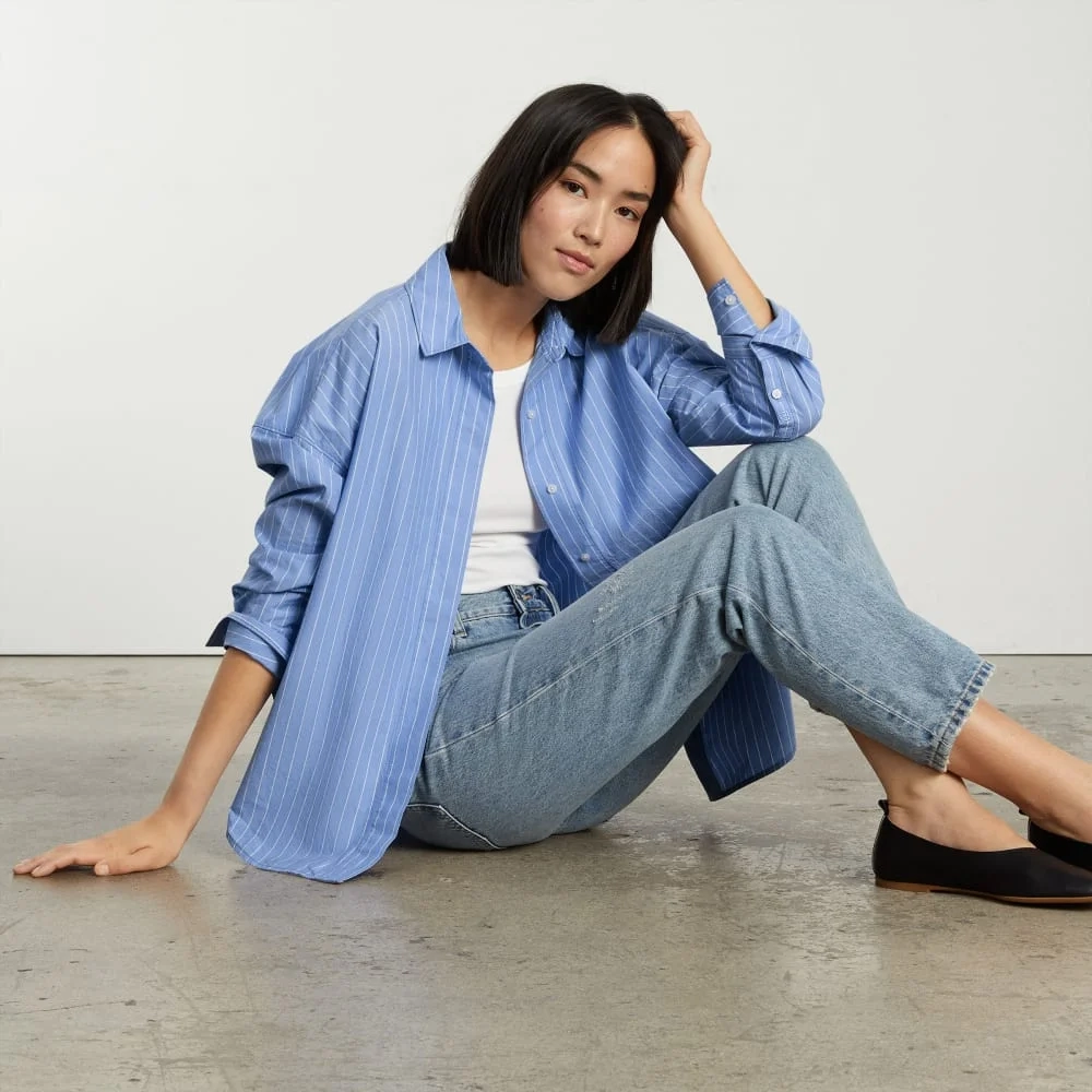 The Oversized Poplin Shirt | Powder Blue / White (7)