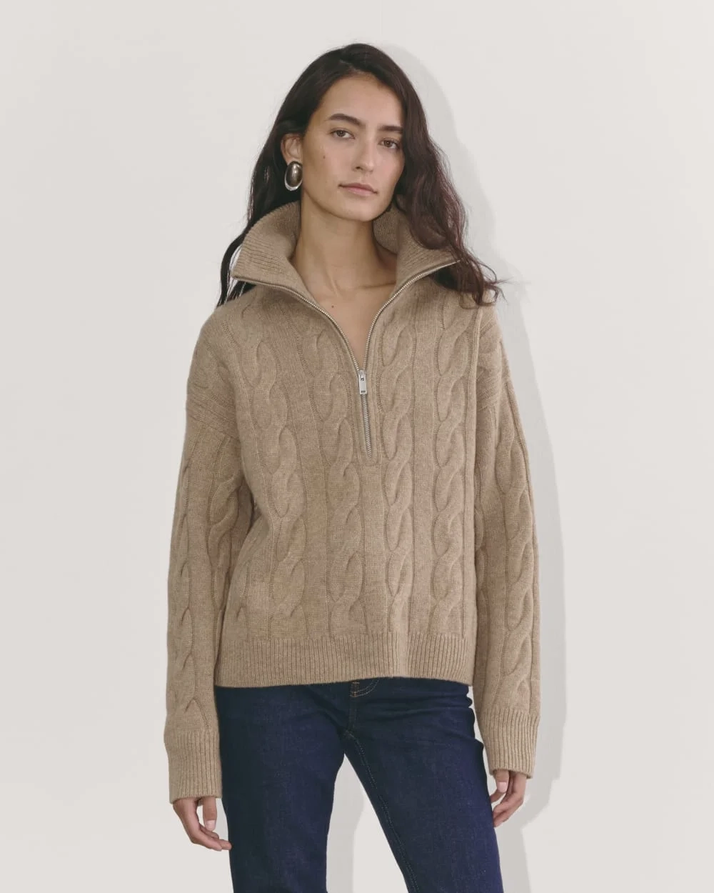 The Cable Half-Zip in Luxe Merino | Oat Melange