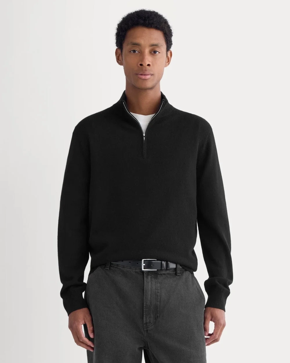 Cashmere Quarter Zip Sweater |  Black
