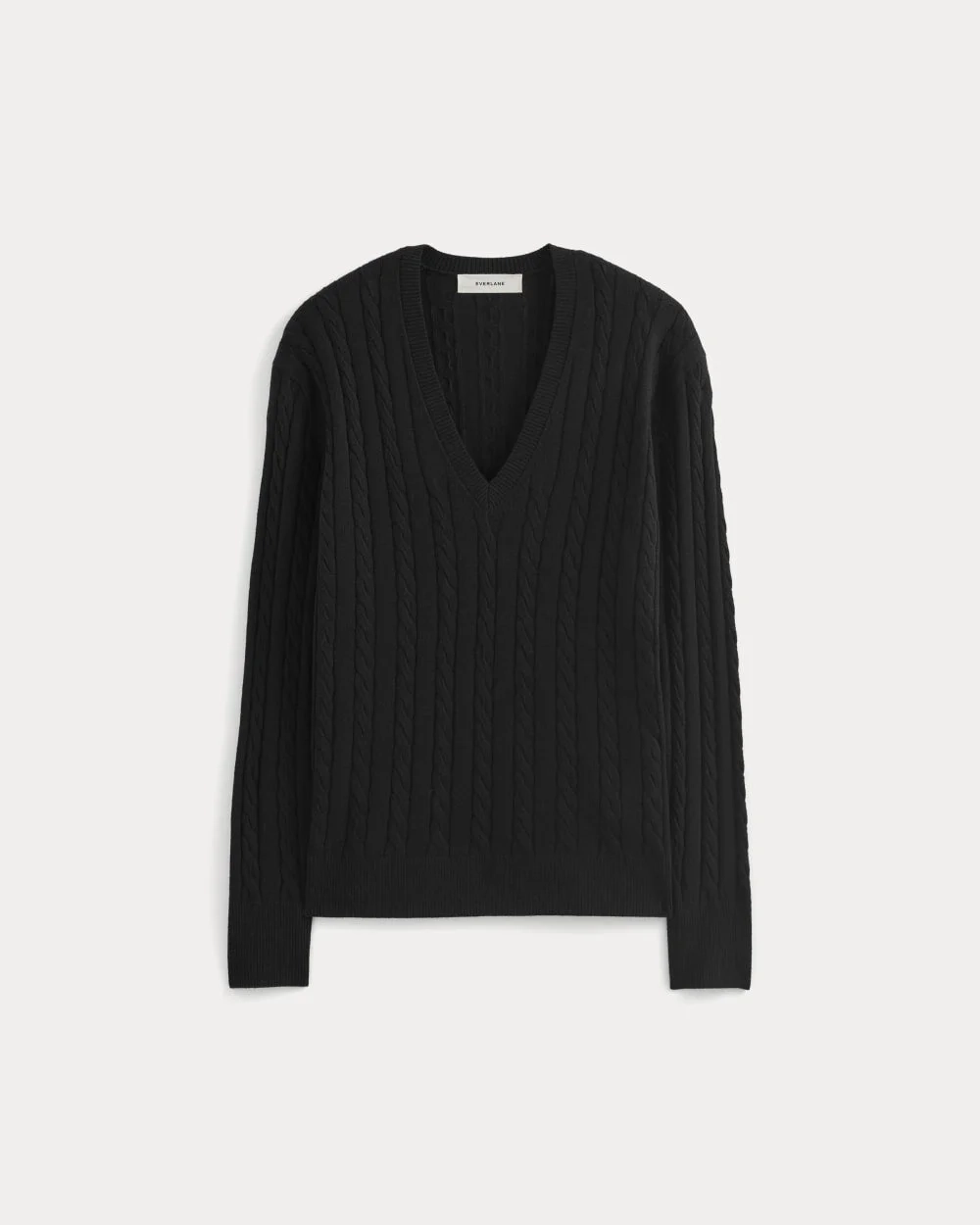 The Cable V-Neck in Cotton Cashmere | Black (3)