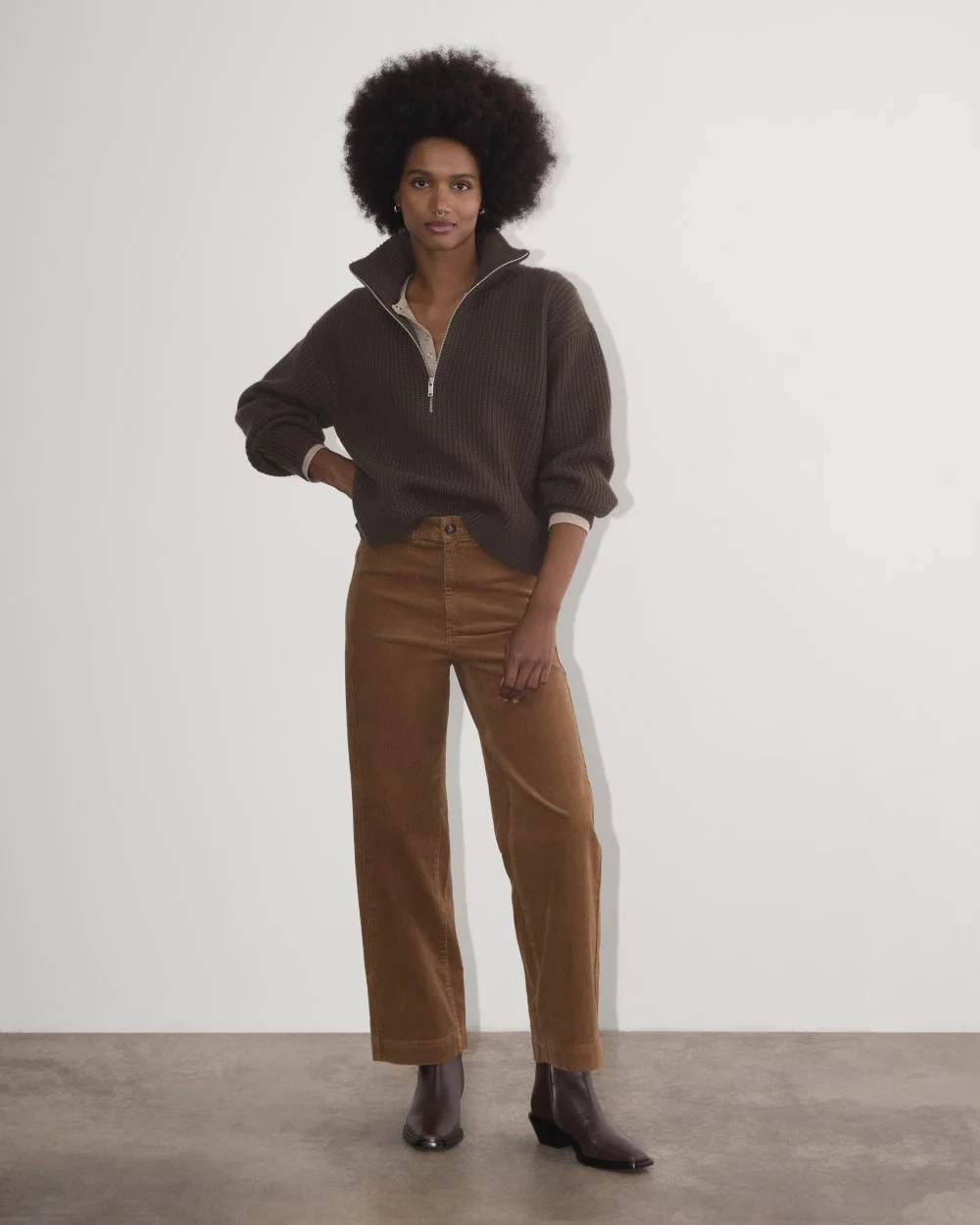 The Half-Zip Sweater in Luxe Merino | Earth Brown (3)