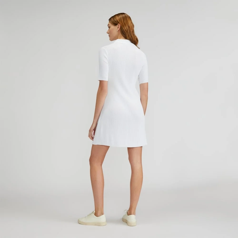 The Ribbed Short-Sleeve Polo Dress | White (2)