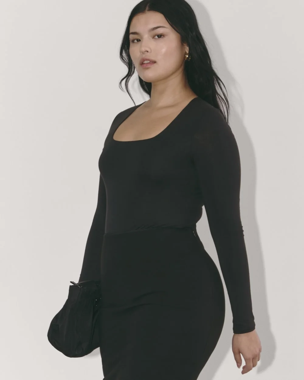 The Long-Sleeve Supima® Square-Neck Bodysuit | Black | Thong (4)