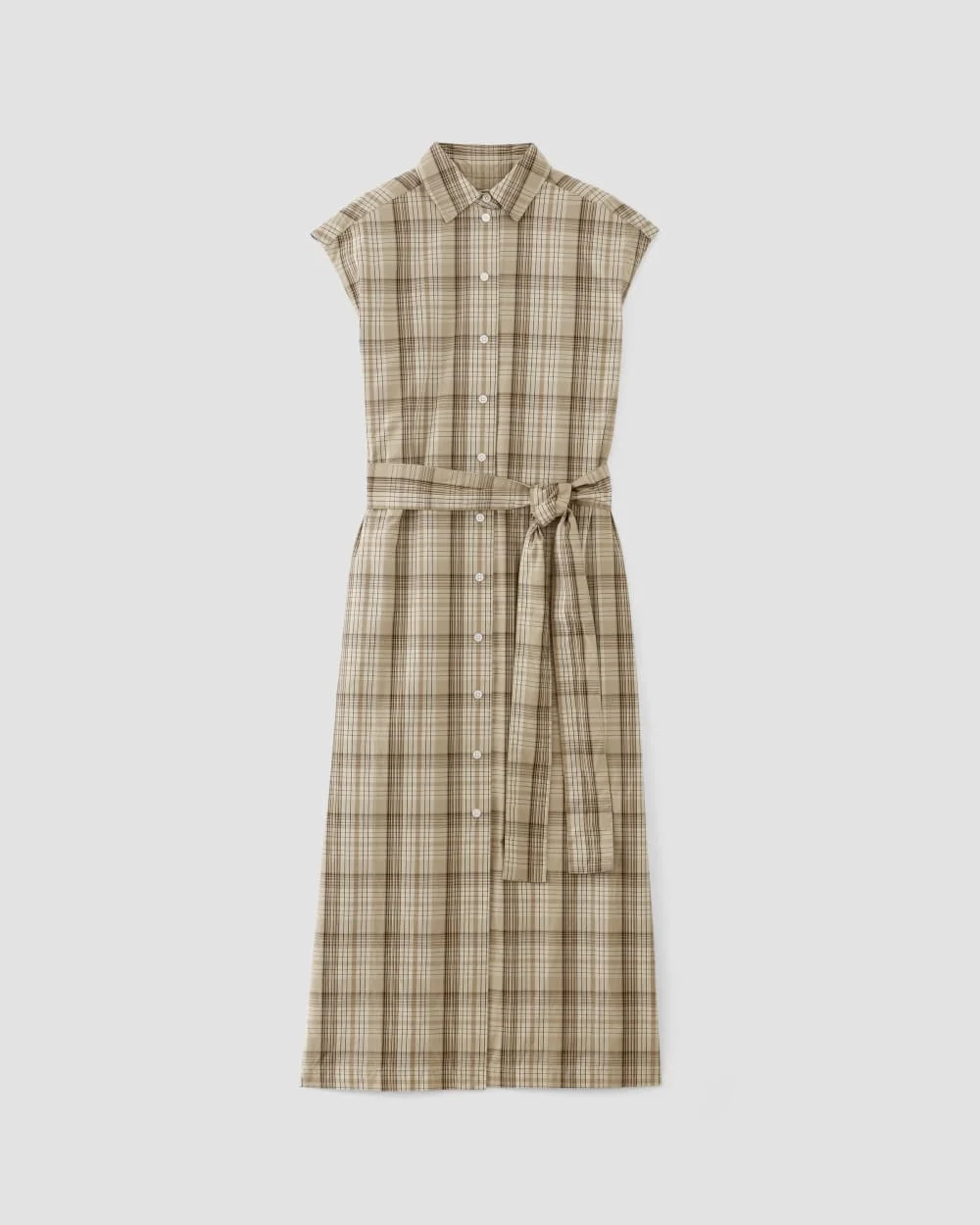 The Supima® Cotton Short-Sleeve Shirt Dress | Pale Khaki Plaid (3)