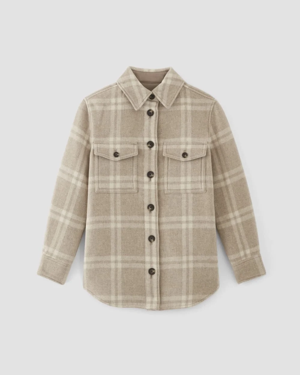 The Italian ReWool® Oversized Shirt Jacket | Taupe / Cream (4)