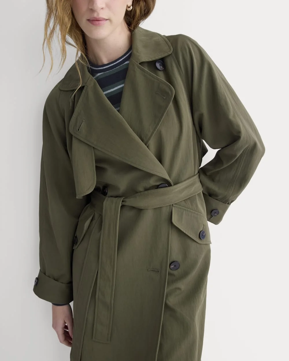 Drapey Twill Trench | Olive Night (5)