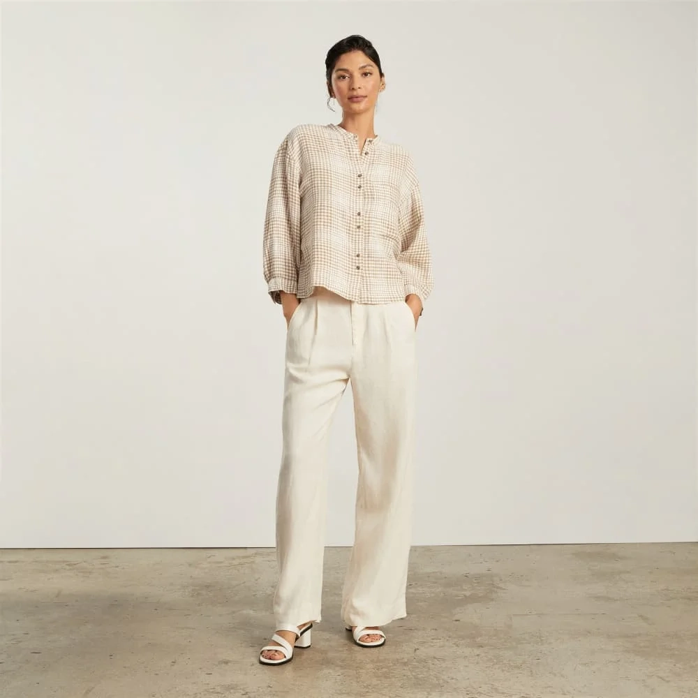 The Linen Billow Blouse | Iced Coffee Grid (4)