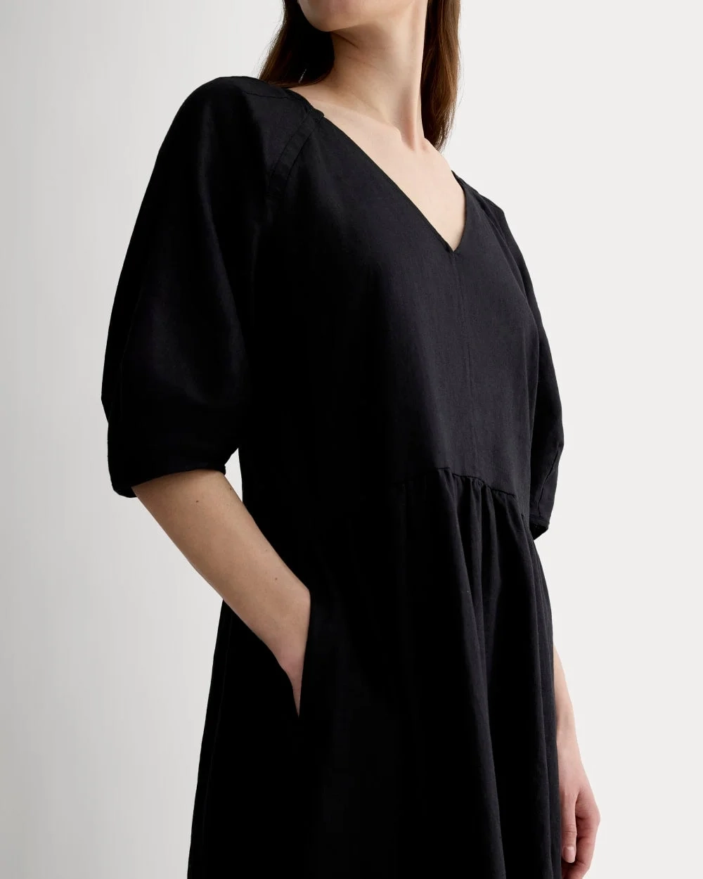 The Linen Oversized Puff-Sleeve Dress | Black (3)