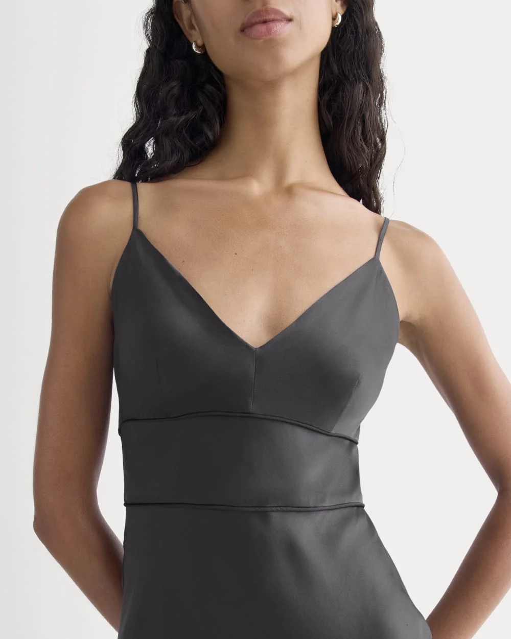 Bias Cut Slip Dress in Silk Charmeuse | Graphite (3)