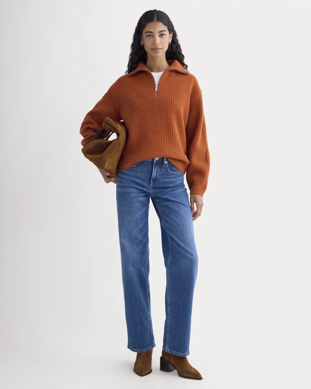 The Half-Zip Sweater in Luxe Merino | Rust Heather (4)