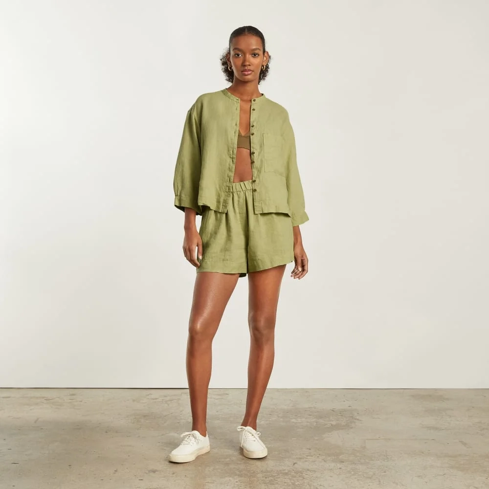 The Linen Billow Blouse | Leek (6)