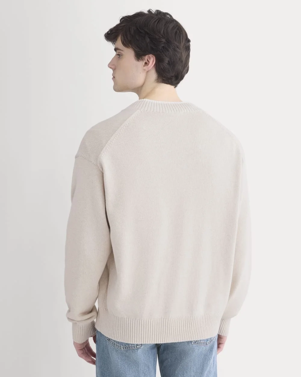 Relaxed V-Neck Sweater in Everyday Cotton | Heathered Oat (3)