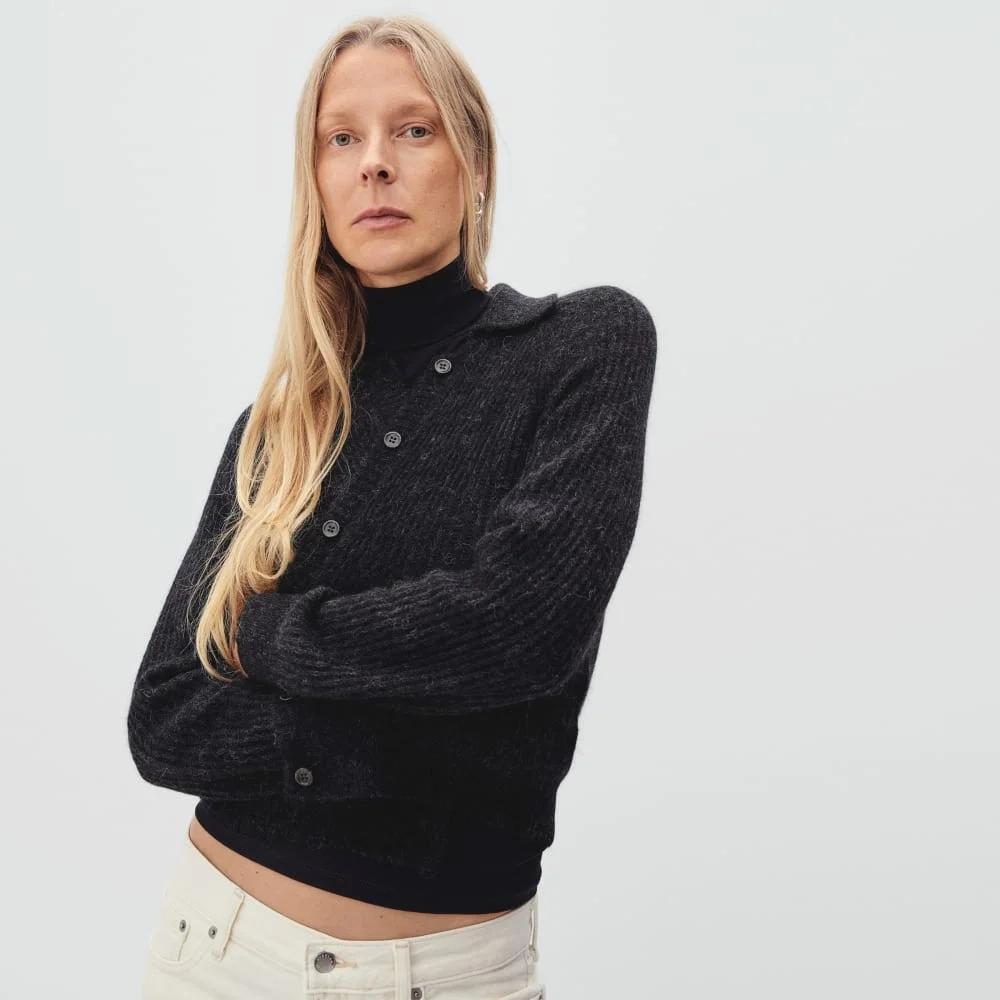 The Alpaca Collared Cardigan | Heathered Black (4)