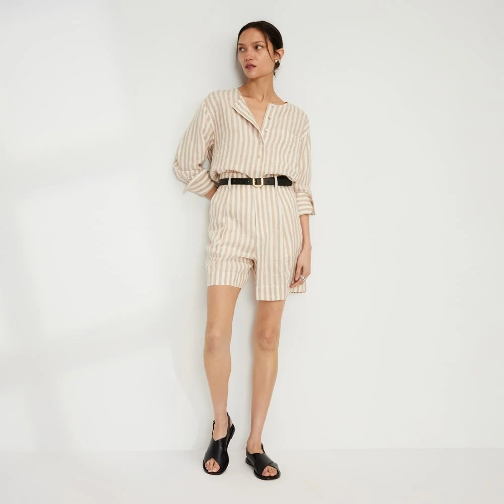 The Linen Popover Shirt | Bone / Caramel (4)