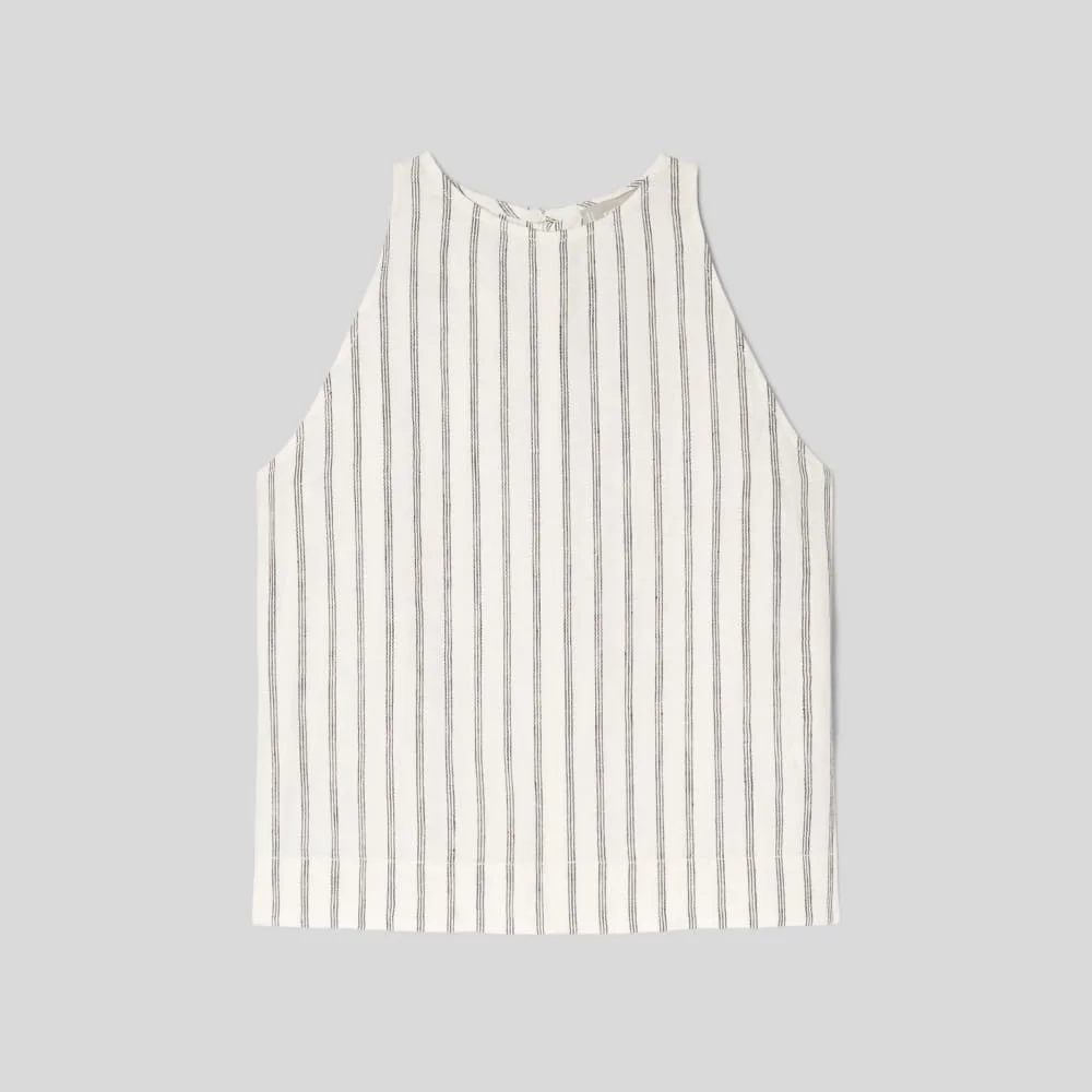 The Linen High-Neck Tank | Black / Canvas Tan (3)
