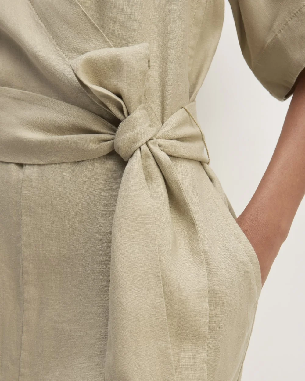 The Wrap Jumpsuit in Linen | Trench Coat Khaki (4)