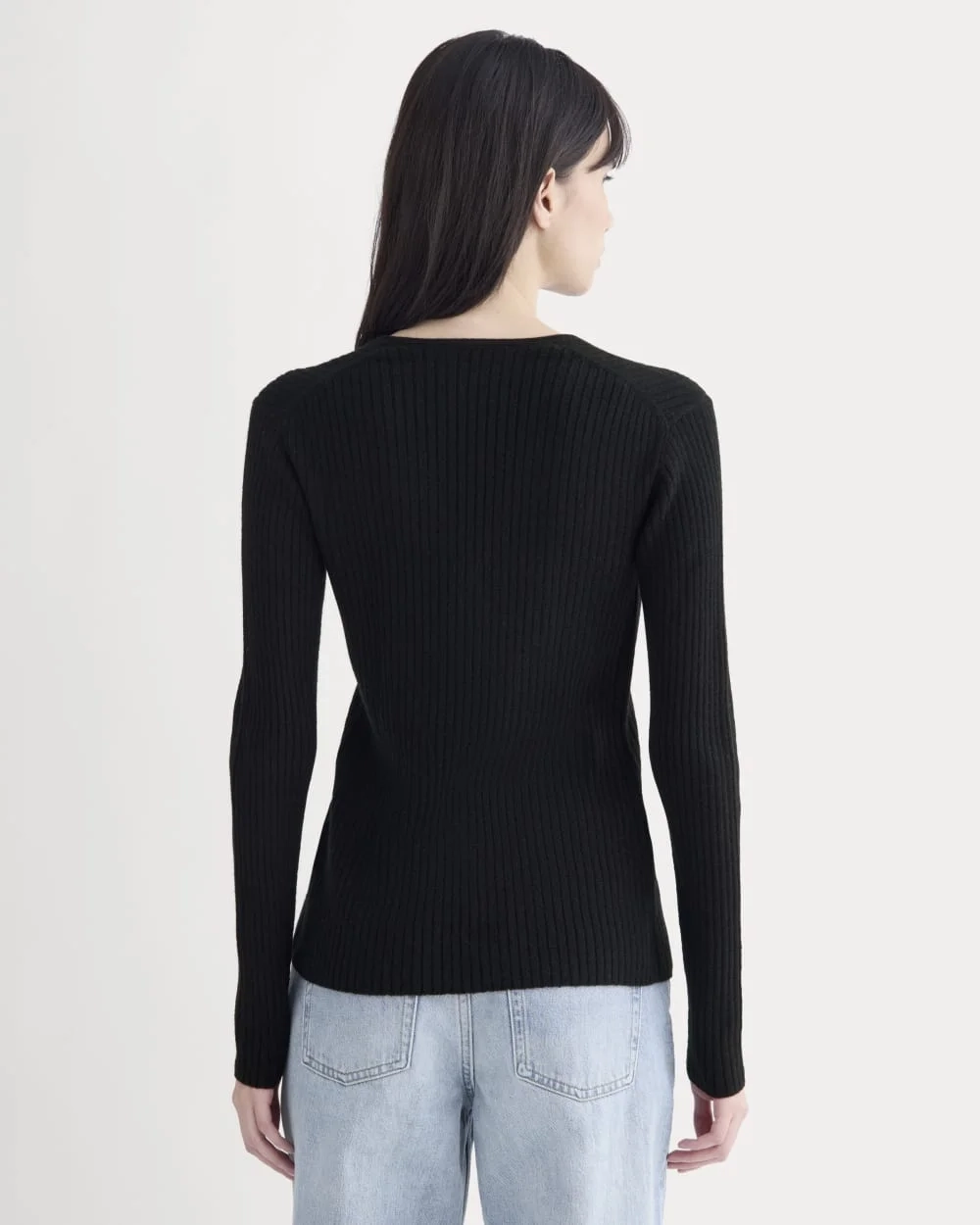 Cashmere Ribbed V-Neck Cardigan | Black (5)