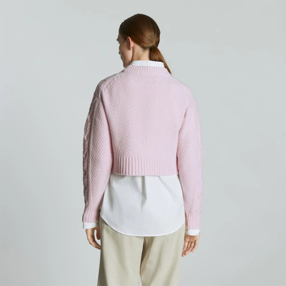 The Felted Merino Cropped Cable Sweater | Light Lilac (3)